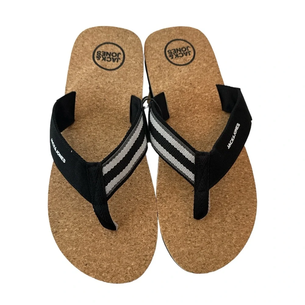 JACK & JONES Mens Logo Flip Flops‎ Sandals Black Summer Beach Shoes Size 12 New